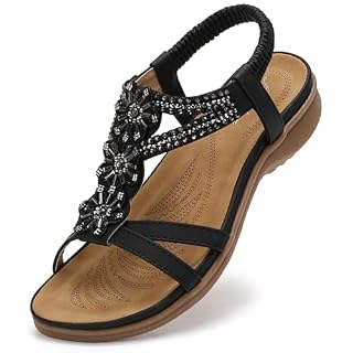 Littleplum Damen Sandalen Sommer Flach Sandalette Bohemia Strand Sandalen, Schwarz, 40 EU
