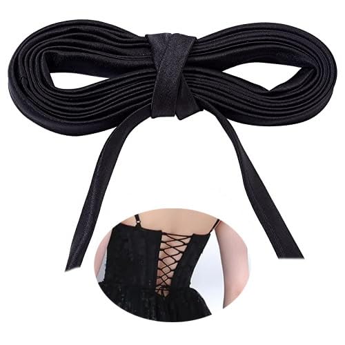 198 Inches Corset Lacing Women's Tie Back for Wedding Bridal Gown Lace Up Corset Satin Adjustable Dress Sash Cord Replacement（5m Black）