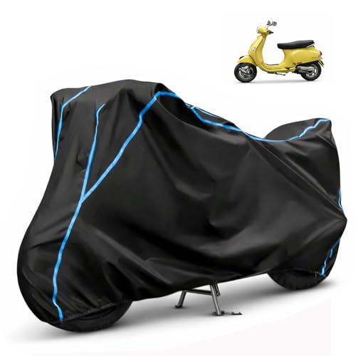 Image of Compatible with Vespa ZX 125 Waterproof Two Wheeler Scooter Body Cover Water Resistant, Heavy Duty, UV Rays, Dust & Scratch Protection for All-Modal & Variants (Black,Sky Blue Piping)