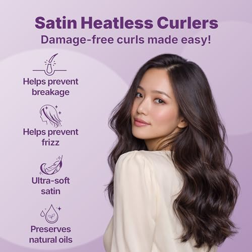 Goody Satin Heatless Hair Curler with 4 Rods, Comfortable Rounded Comb No-Clip Design & Secure Elastics, Damage & Frizz-Free Heatless Curls Overnight for All Hair Types, Gifts for Women & Girls, Pink — view 2