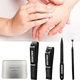 Nail Clippers Set, AIMANGO Fingernail Clippers And Toe Nail Clippers, 4Pcs Black Stainless Steel Nai