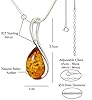 LIGURIUS NATURAL BALTIC AMBER STERLING SILVER 925 NECKLACE with Cognac Pendant Gemstone and Adjustable Silver Snake Chain - Women's Jewelry Gift Set (45cm - 50cm) #5