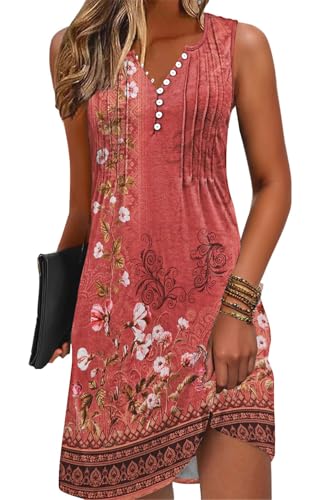Image of Disamer Beach Dresses for Women 2026 Vacation Swim Cover up V-Neck Summer Dress Button Down Sleeveless Boho Floral Sundress