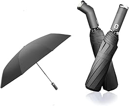 McFarlane Automatic Open Close Umbrella Flashlight Handle Umbrella Safe Reflective Frame Windproof Water Resistant Foldable Umbrella Lightweight (Black)