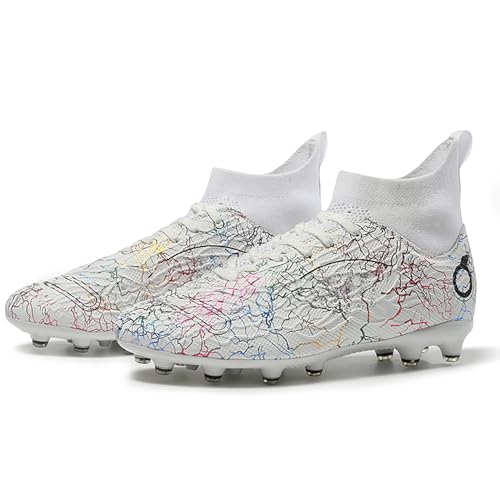 Image of Men's Soccer Shoes High-Top Soccer Cleats Outdoor Breathable Athletic Professional Spikes Youth Boys Football Shoes Unisex