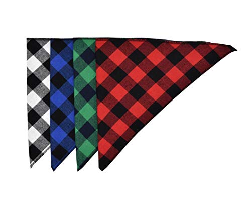 Diyafas 4pcs Klassisches Kariertes Hundehalstuch Baumwoll Bandana Welpen Halstuch Haustier Dreieck Schal für Kleine Mittlere und Große Hunde Katzen