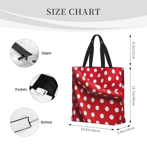 Red White Polka Dot Print Women's Portable Tote Bag - Large Shopper for Beach,Travel,Gym | Summer Handbag4
