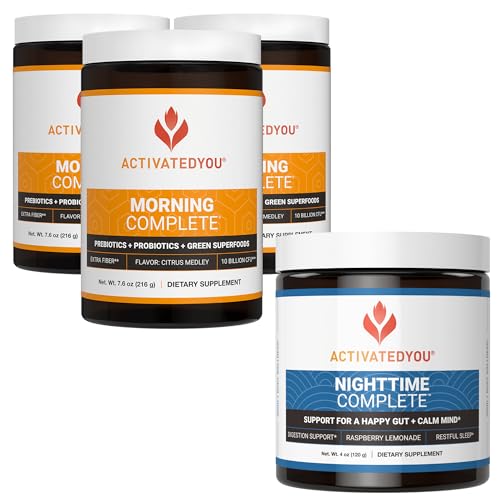 ACTIVATEDYOU Morning Complete Daily Wellness Greens Superfood Drink with Prebiotics, Probiotics and Green Superfoods (Citrus 3 Pack) & Nighttime Complete Daily Wellness Drink