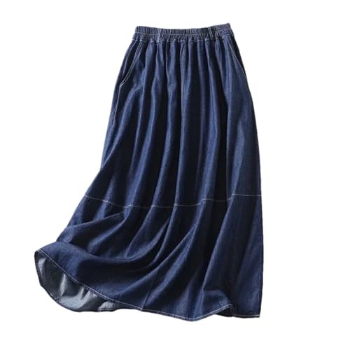 Women's Casual Plus Size Denim Skirt Elastic Waist Midi Length A- Line Skirts