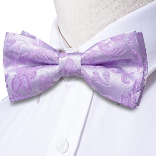 Image of Dubulle Mens Paisley Striped Bowtie Set Pre-tied Bowtie for Men and Pocket Square Set Wedding Business
