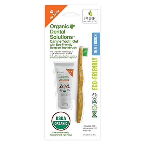 Pure and Natural Pet Organic Dental Solutions USDA Certified Organic Small Kit (.8 oz Canine Tooth Gel with Eco-Friendly Bamboo Toothbrush).