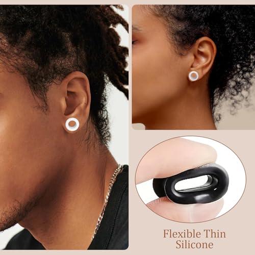 LOCCY 8 Paar Flesh-Tunnel aus Silikon, 3-25mm Schwarz Weiß Extra Weich Silicone Ohr Tunnel Plug Hart Silikon Tunnels Plugs Double Flared Flexibler Ohr Expander Piercing Unisex (Schwarz+Weiß, 6mm)
