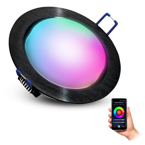 SSC-LUXon RX-3 LED Einbauleuchte schwarz rund flach - inkl. GX53 smart LED 6W RGB CCT - Deckeneinbauspot kompatibel mit Alexa, Siri & Google