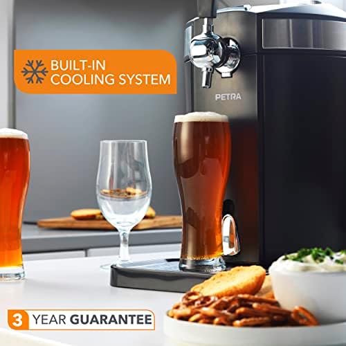 Petra PT4919 Chilled Beer Dispenser Tap, Freestanding Draught Pump with Integrated Cooling System, 3°C - 6°C, Party Beer Dispenser, Compatible with Any Non/Pre-Carbonated 5L Kegs, Ideal for Mini Bars