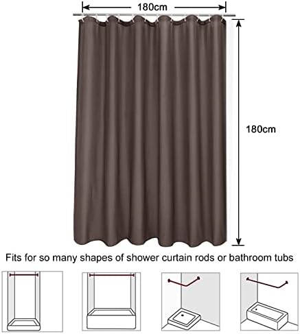 EurCross Brown Shower Curtains Mould Proof Resistant Washable, Quick Dry Water-resistant Fabric Bathroom Shower Curtain 180 x 180cm Drop with 12 Plastic Hooks