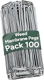 Paquete de 100 pinzas de jardín para asegurar el césped, en forma de U, ideal para membrana de control de malezas, tela, césped artificial, mate, malla galvanizada (Zuvo)