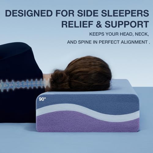 Image of Cube Pillow for Side Sleeper with Firm Layer, Cooling Memory Foam Pillows with Two Side Four Types of Softness for Neck and Shoulder Pain, 24 inchx12 inchx7 inch