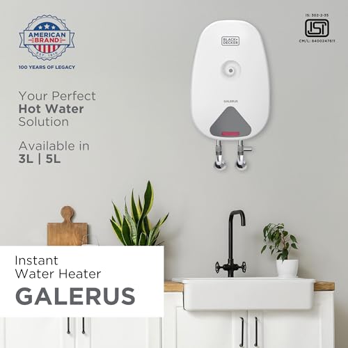 Image of Black+Decker Galerus Geyser 3 Litre | Instant Water Heater for Home & Kitchen | 3KW | High Grade Stainless Steel Tank I Copper Sheathed Heating Element I 5 Year Tank Warranty | Water Geyser White