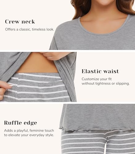 Image of NACHILA Women's Bamboo Viscose Pajama Sets Summer Cooling Short Sleeve Capri Soft Pjs Night Sweats Moisture Wicking Sleepwear