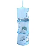 Homecube 3 Compartments Hanging Mesh Storage Basket Organizer, Toy Storage Cage, Collapsible (Blue)