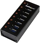 StarTech.com 7 Port USB 3.0 Hub - Boîtier en métal - Bureau ou support mural - USB 3 Hub - USB Extendeur - Alimenté USB 3.0 Hub - USB Répartiteur (ST7300U3M) | USB 3.0, Boîtier en métal robuste, Support de bureau ou mural, Ports droits pour surdimensionner