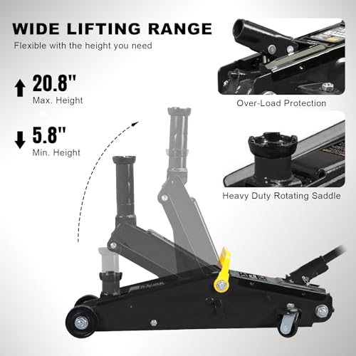 Torin T83006W Blackjack Hydraulic Trolley Service/Floor Jack (Fits: SUVs and Extended Height Trucks): 3 Ton (6,000 lb) Capacity, Black by Torin - Image 2