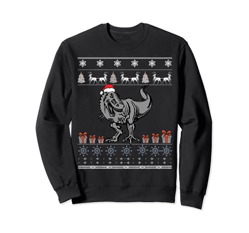 Roaring Dinosaur With Santa Hat Cool Christmas T-Rex Lovers Sudadera