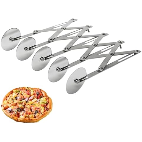 bssmmai 5 Wheel Pizza Cutter, Food Grade Stainless Steel Pizza Cutter Adjustable Width Multi-Wheel Dough Divider Pastry Knife Baking Cutter Cover