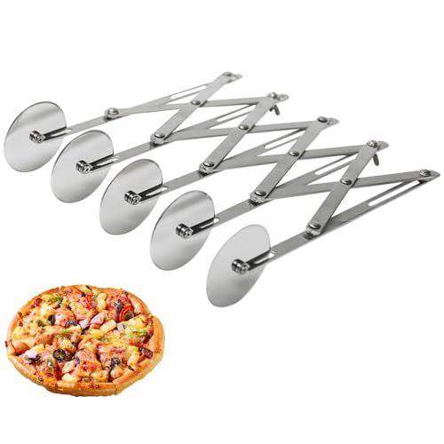 bssmmai 5 Wheel Pizza Cutter, Food Grade Stainless Steel Pizza Cutter Adjustable Width Multi-Wheel Dough Divider Pastry Knife Baking Cutter for Pizza, Bread and Cakes