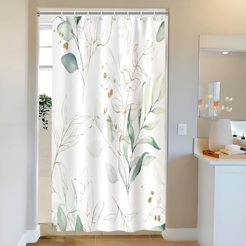 Miniatura 3 de Uiiooazy Cortina De Ducha De Hoja Eucalipto, Cortinas De Ducha Verde Oro Abstracto Planta Cortinas De Baño Antimoho Impermeable Lavable Tejido De Poliéster Cortina Ducha Con 12 Ganchos 120x200cm