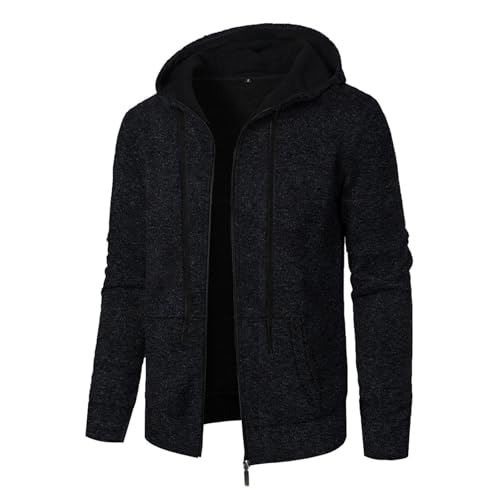 Mens Cardigan Knit Sweater Full Zip Stand Collar Hooded Sweatshirt Casual Long Sleeve Solid Color Hoodies Pullover Men