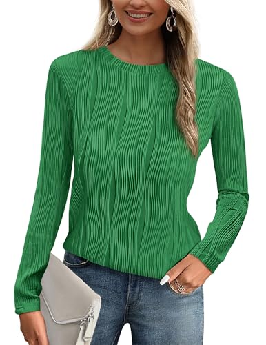 PRETTYGARDEN Long Sleeve Tops for Women 2025 Spring Fall Trendy Business Dressy Casual Shirts Crewneck Textured Blouse