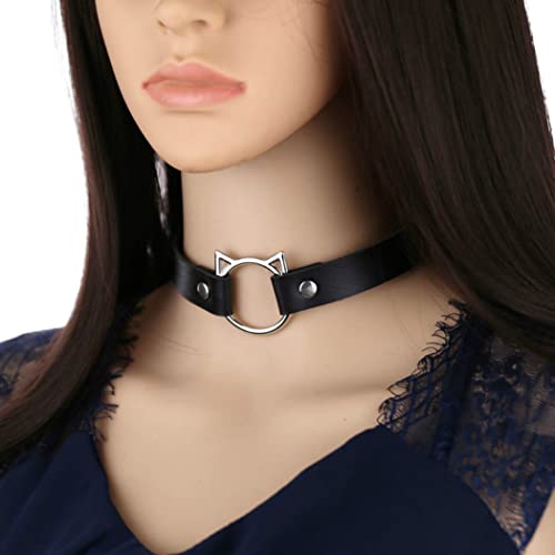 Borsgye 3 Stück Leder Choker Halskette Damen Gothic Punk Rock Halsband PU Leder Choker Kette Einstellbar Band Kragen Breit - Schwarz