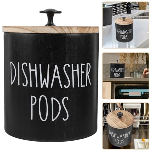 PRETYZOOM Round Dishwasher Pod Holder with Lid Wooden Storage Container for Kitchen & Bathroom Airtight Laundry Detergent Organizer Compact 6.3 Inch Storage Bin - Image 5