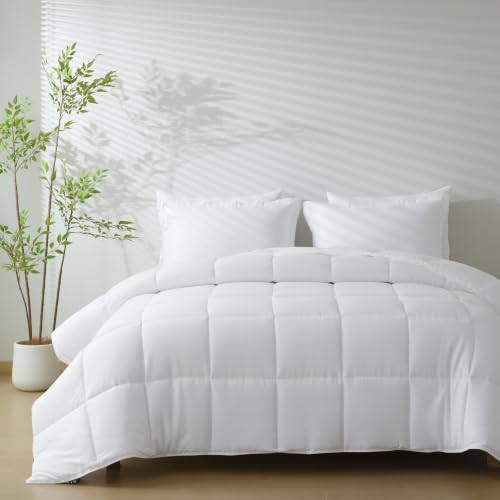 Image of HIG 3pc White King Size Bedding Comforter Set Duvet Insert Blanket