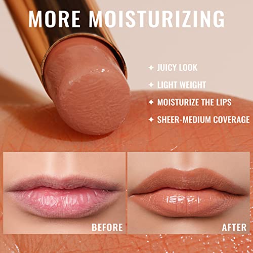 Oulac Nude Peach Shine Lipstick - Moisturizing Lip Stick Glossy Tinted Lip Balm, Shine Juicy Finish, Lightweight And Hydrating Formula For Dry Lip Care, Vegan 2.2G/0.07Oz (05) #TOP3