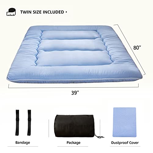 Image of MAXYOYO Japanese Floor Mattress Futon Mattress, Thicken Sleeping Pad Roll Up Mattress Mattress Pad Foldable Floor Lounger Mat Boys Girls Dormitory Mattress Pad, Dusty Blue, Twin Size