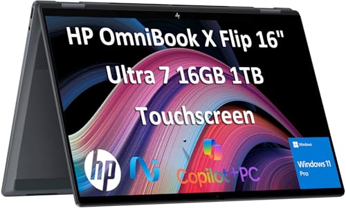 Image of HP OmniBook X Flip 16 inch 2-in-1 Laptop, Intel Ultra 7 256V, 16GB DDR5 1TB SSD | Next Gen Envy x360, FHD+ Touchscreen, Copilot+ PC, Arc 140v GPU 8GB, 1080p IR Webcam, for Creators, Designers, Win 11 Pro