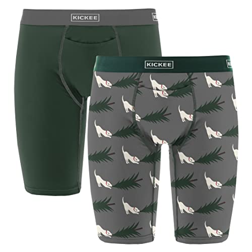 KICKEE Men’s Print Long Boxer Briefs Set of 2, Soft and Comfy Fitted Underwear with Fly, Lightweight and Breathable