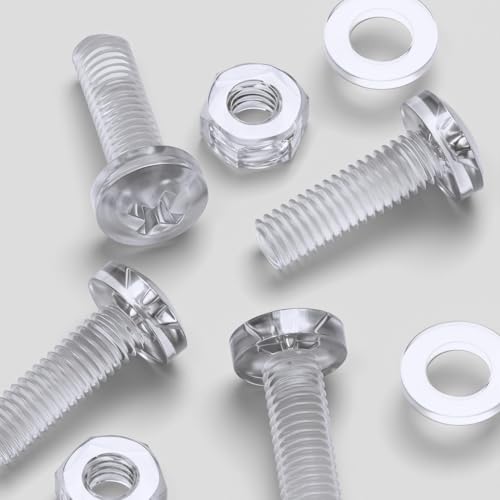Paquete de 20 tornillos y tuercas de cabeza cilíndrica con ranura en cruz, Arandelas, transparentes, de Plástico Acrílico. M6 x 20mm