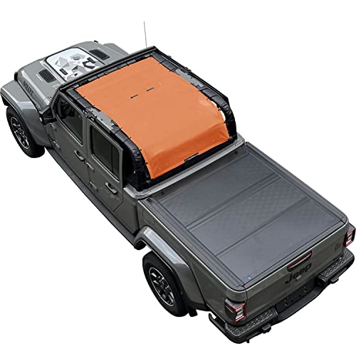 Shadeidea JT Sun Shade Top Sunshade Compatible with Jeep Gladiator Top Shade Mesh Screen Roof Cover (2018-2023)- Wind Noise UV Blocker with GrabBag Pouch -10 Year Warranty- Orange -Front&Rear&Back