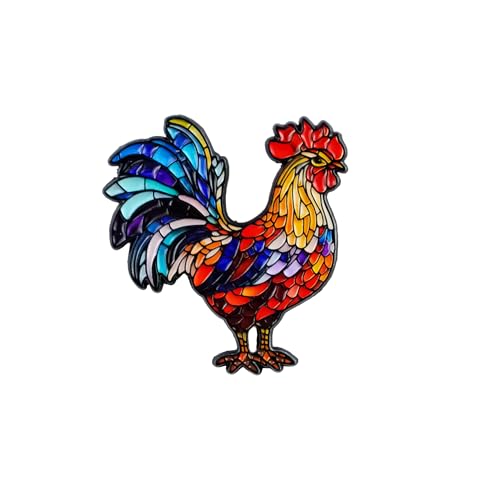 Stained-Glass Rooster Enamel Pin, Colorful Rooster Pin Brooch For Farmer Chicken Lover, Cute Farm Animal Brooch Badge, Farmhouse Chicken Mom Lapel Badges, Homesteading Gift, Folk Art Decorative Jewelry Accessory