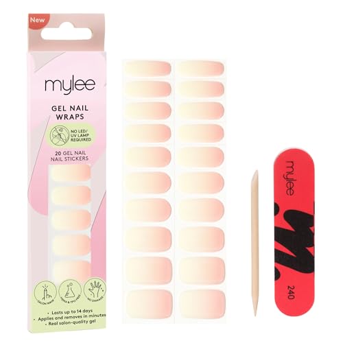 Mylee Gel Nail Wraps [Marshmallow Melt] 20 Pre-Cured Gel Stickers No Lamp Needed Chip-Resistant Glossy Finish Long Lasting Easy to Apply