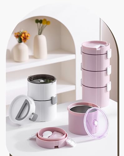 Image of House of Quirk 3-Layer 304 Stainless Steel Lunch Box | Large Capacity Leak-Proof Food Storage Container for Office, School & Travel (White)