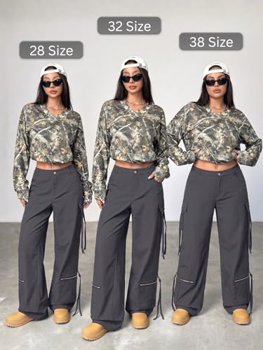 Image of GRECIILOOKS Cargo Pants for Woman | Trousers for Womans |High Waist Cotton Trouser Flared Parachute Pants with Side Pockets |Womens Cargo Pant | Elegant for College & Events (Available in Plus Size)
