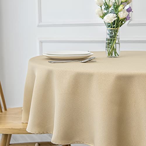 Image of maxmill Round Textured Tablecloth Spill-Proof Wrinkle Free Soft Jacquard Table Cloth for Circular Table Cover, for Dining Room Buffet Banquet Parties Holiday Dinner, 70 Inch Beige