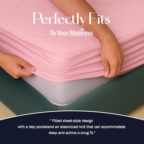 Image of TAG 24 Waterproof Cotton Quilted Mattress Protector Single Size Breathable Hypoallergenic Noiseless Ultra Soft Fitted Bed Cover with Elastic Skirting 78x36 inch (78x36 inch | 6.5x3 ft, Pink)