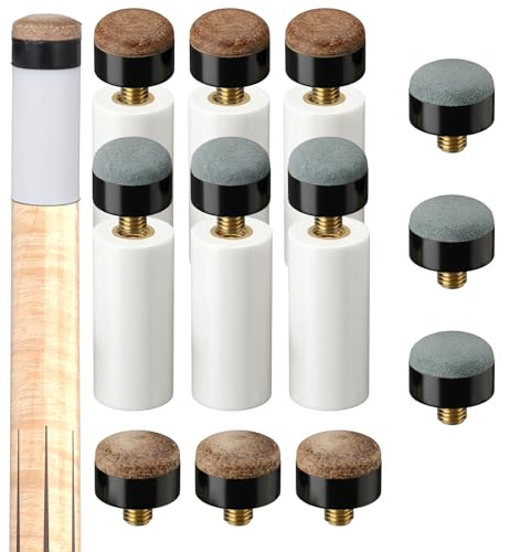 Thrymme 12 Sets Que Tips, White & Blue Pool Cue Tips Ferrules 12mm/13mm