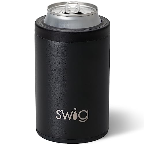 Swig Life Standard Can Cooler, 12oz Insulated Bottle & Can Holder, Stainless Steel Cooler, Covers for Standard 12 oz Beer Bottles, Beach Accessories for Women (Black)
