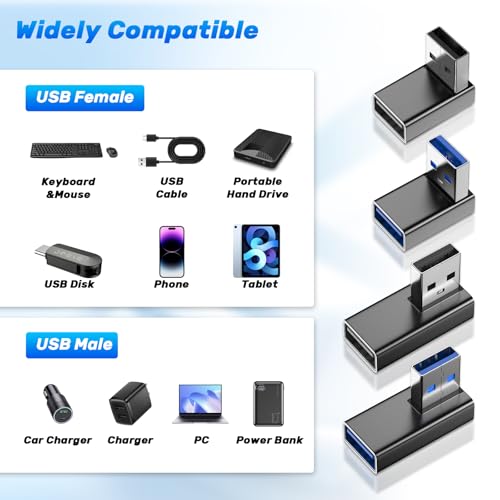 LUIRSAY USB Winkelstecker, 4 Stück US-B 90 Grad Adapter, Winkelstecker für Datenübertragung Kompatibel mit PC, Laptop, Powerbank und die meisten USB-Geräte